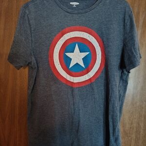 Old Navy Blue Graphic Tee with Red and White Design